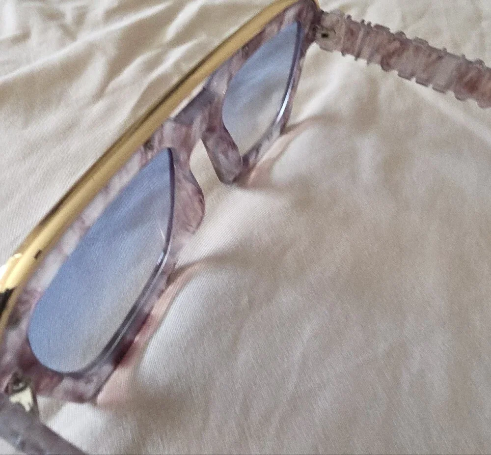 Women’s Marbled Lilac Square Sunglasses with Gold Brow Bar